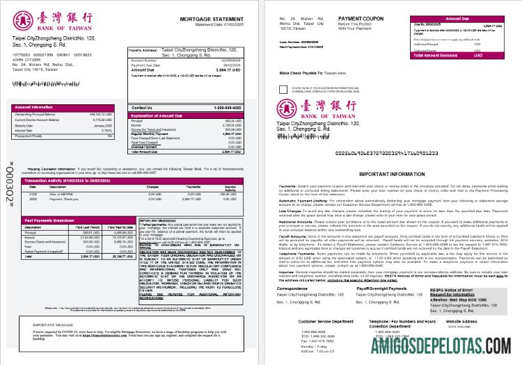 Declaração de hipoteca do Banco de Taiwan do Banco de Taiwan em formatos Word e PDF 1 2 exemplo real
